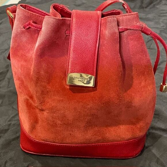 Authentic Vintage Courreges Red Suede Leather Draw String Bucket Bag Purse - Picture 8 of 16